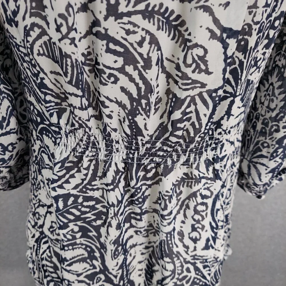 Banana Republic Womens Black‎ Floral Semisheer Puff Short Sleeve Blouse SZ Small
